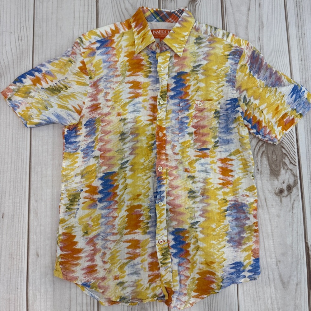 Inserch Vibrant Multicolor Patterned Men's Shirt 100% linen